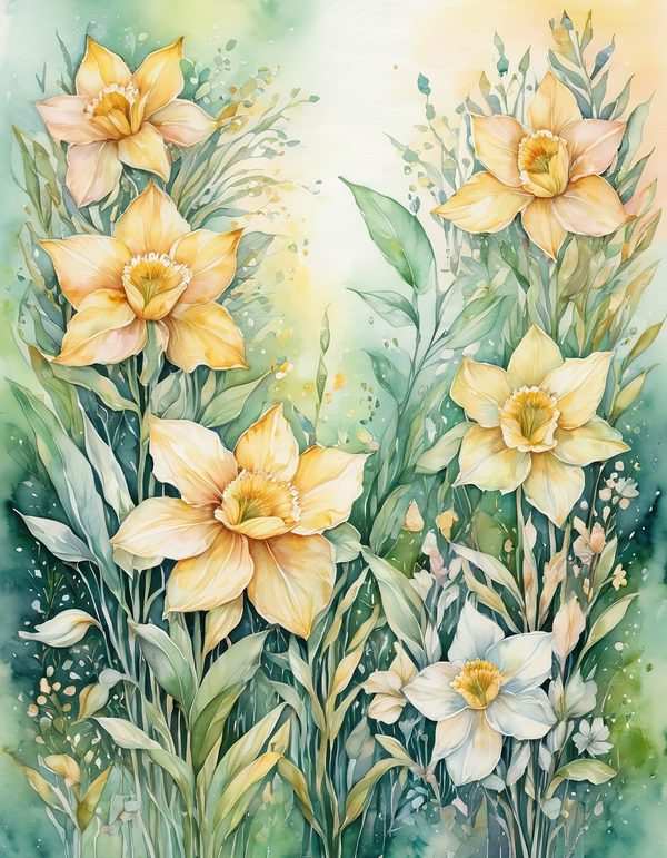 Daffodil Yellow White Digital Paper: 14 Printable Pages - Watercolor Scrapbook Paper - Commercial Use — image 6