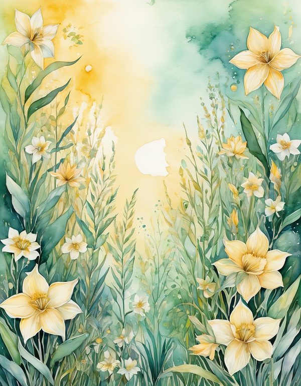Daffodil Yellow White Digital Paper: 14 Printable Pages - Watercolor Scrapbook Paper - Commercial Use — image 7