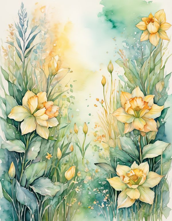 Daffodil Yellow White Digital Paper: 14 Printable Pages - Watercolor Scrapbook Paper - Commercial Use — image 8