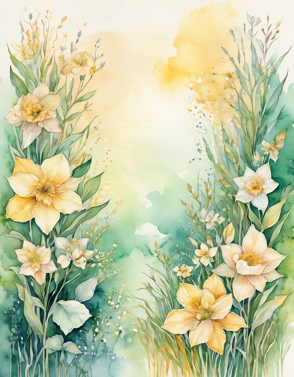 Daffodil Yellow White Digital Paper: 14 Printable Pages - Watercolor Scrapbook Paper - Commercial Use — image 9