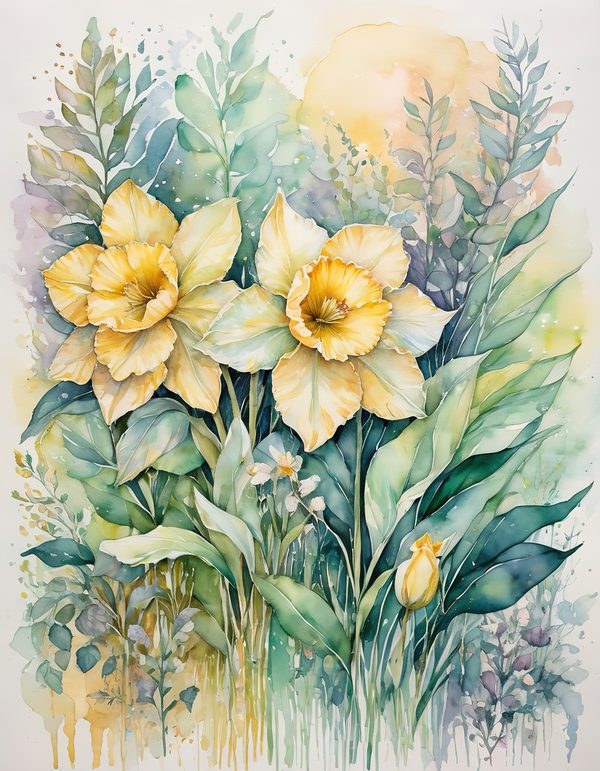Daffodil Yellow White Digital Paper: 14 Printable Pages - Watercolor Scrapbook Paper - Commercial Use — image 10