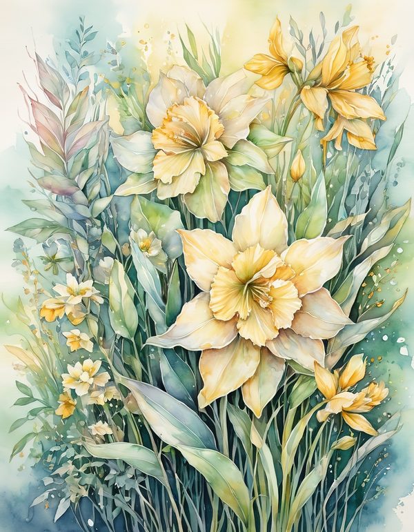 Daffodil Yellow White Digital Paper: 14 Printable Pages - Watercolor Scrapbook Paper - Commercial Use — image 13