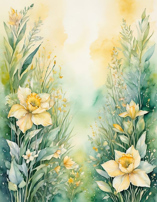 Daffodil Yellow White Digital Paper: 14 Printable Pages - Watercolor Scrapbook Paper - Commercial Use — image 14