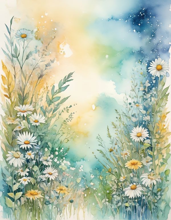 Daisy Yellow White Digital Paper: 14 Printable Pages - Watercolor Scrapbook Paper - Commercial Use — image 1