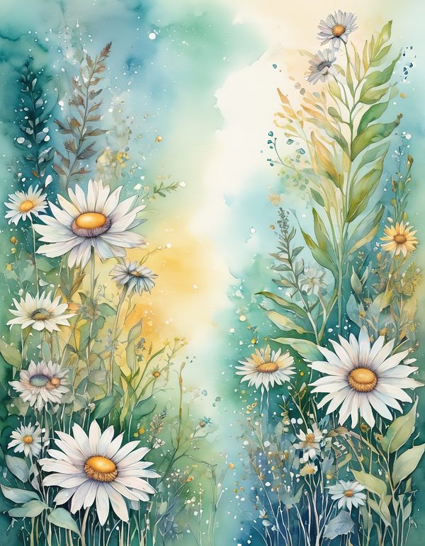 Daisy Yellow White Digital Paper: 14 Printable Pages - Watercolor Scrapbook Paper - Commercial Use — image 2