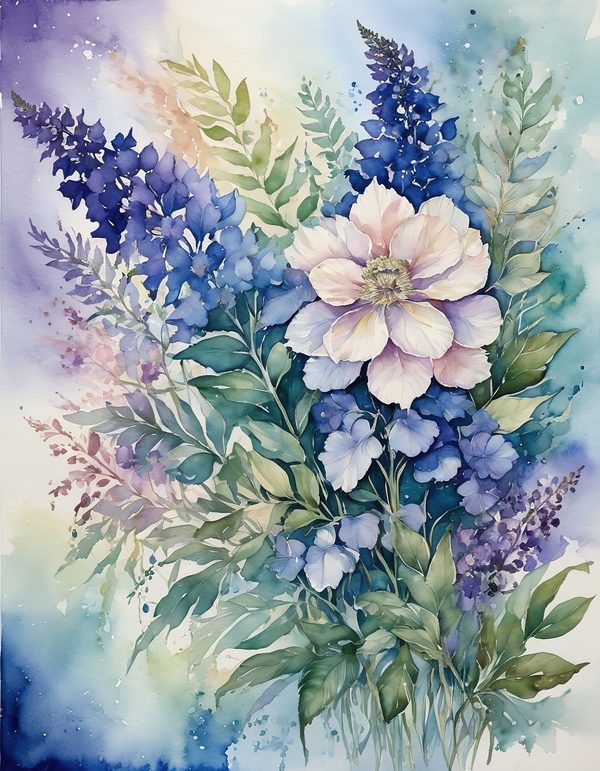 Delphinium Deep Blue Digital Paper: 11 Printable Pages - Watercolor Scrapbook Paper - Commercial Use — image 1