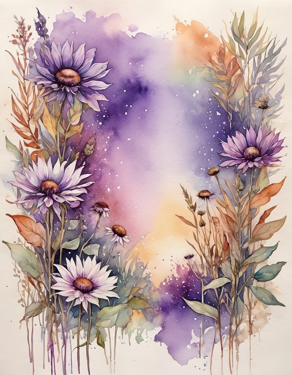 Echinacea Purple Rust Digital Paper: 10 Printable Pages - Watercolor Scrapbook Paper - Commercial Use — image 1