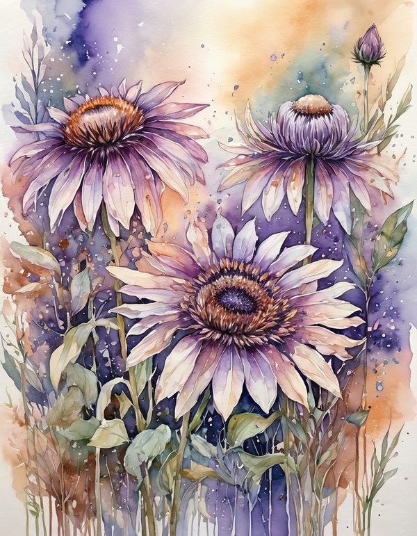 Echinacea Purple Rust Digital Paper: 10 Printable Pages - Watercolor Scrapbook Paper - Commercial Use — image 2