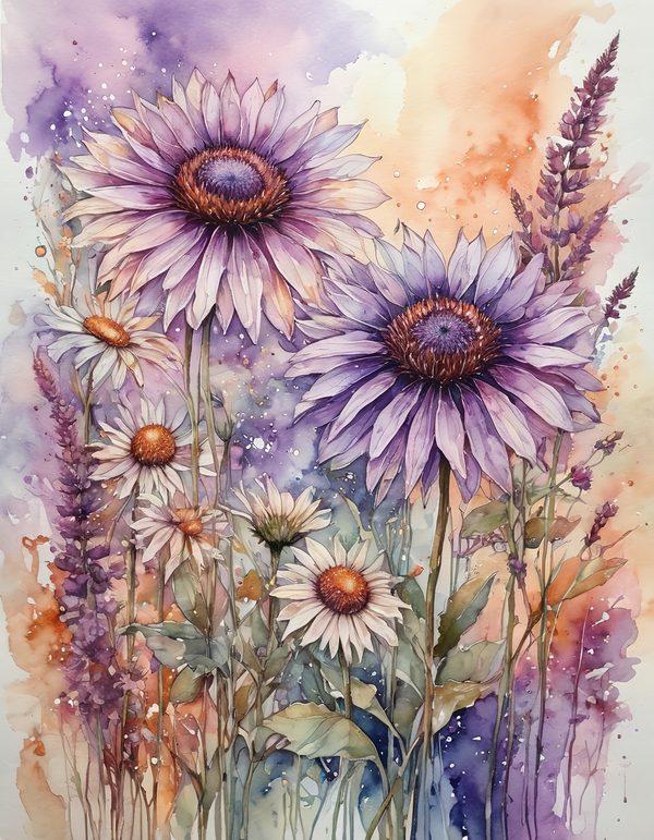 Echinacea Purple Rust Digital Paper: 10 Printable Pages - Watercolor Scrapbook Paper - Commercial Use — image 3