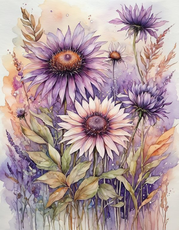Echinacea Purple Rust Digital Paper: 10 Printable Pages - Watercolor Scrapbook Paper - Commercial Use — image 4