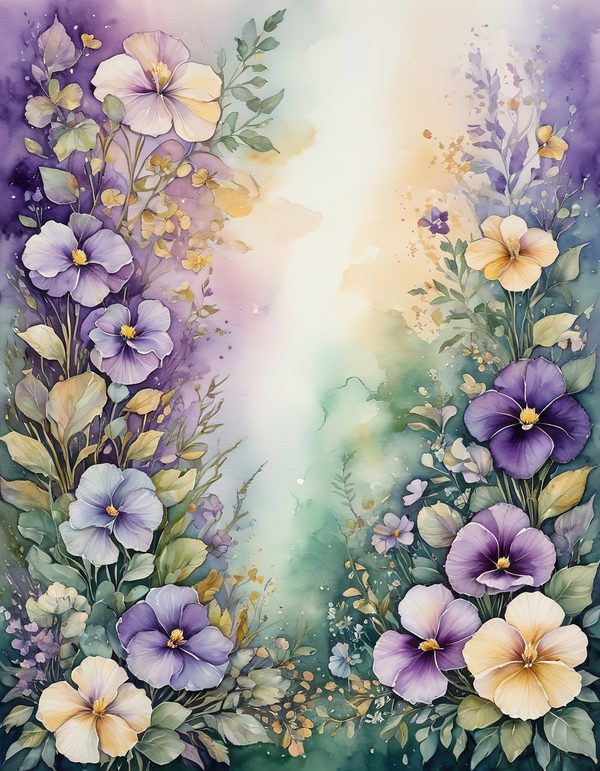 Garden Pansy Violet Digital Paper: 14 Printable Pages - Watercolor Scrapbook Paper - Commercial Use — image 1