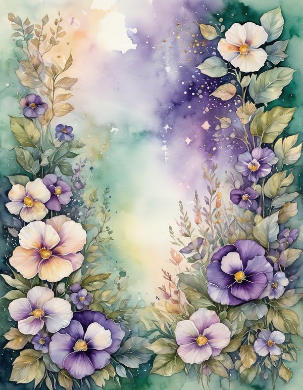 Garden Pansy Violet Digital Paper: 14 Printable Pages - Watercolor Scrapbook Paper - Commercial Use — image 2