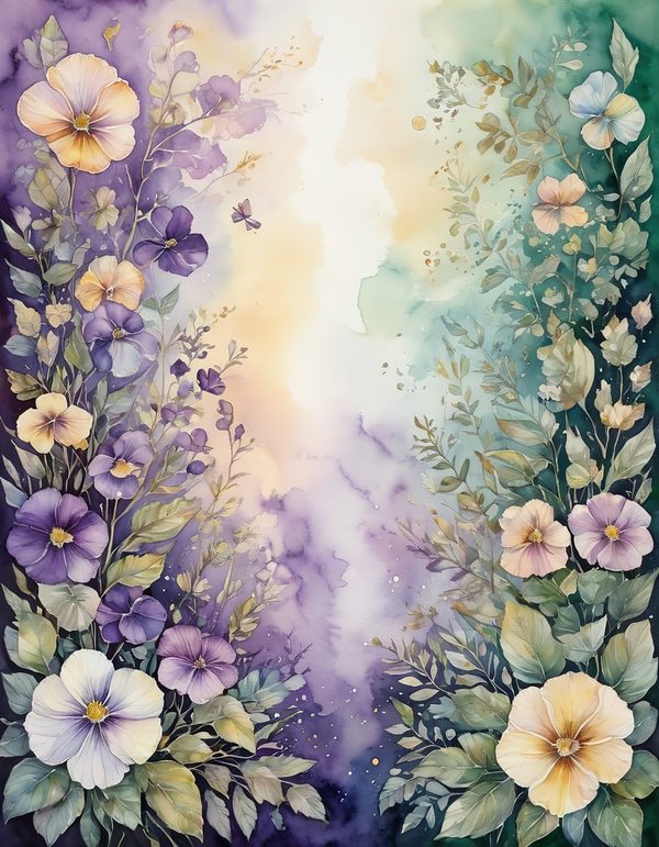 Garden Pansy Violet Digital Paper: 14 Printable Pages - Watercolor Scrapbook Paper - Commercial Use — image 3