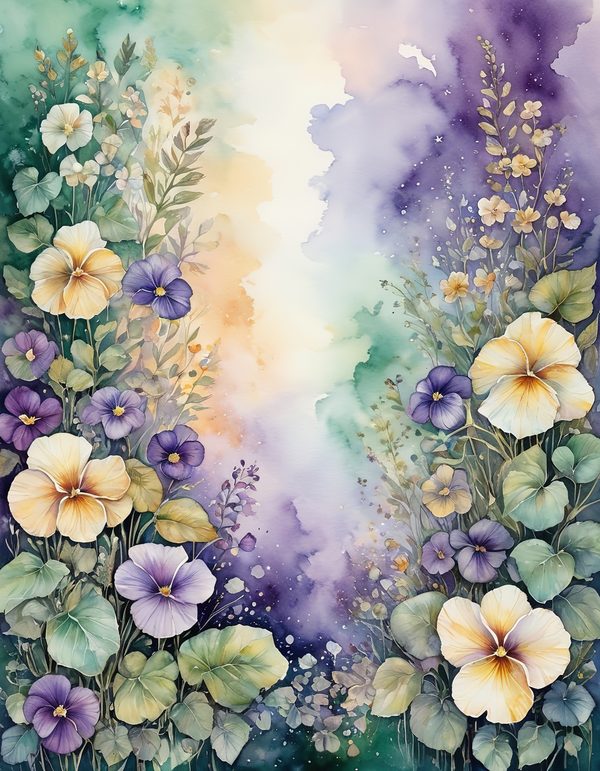 Garden Pansy Violet Digital Paper: 14 Printable Pages - Watercolor Scrapbook Paper - Commercial Use — image 4