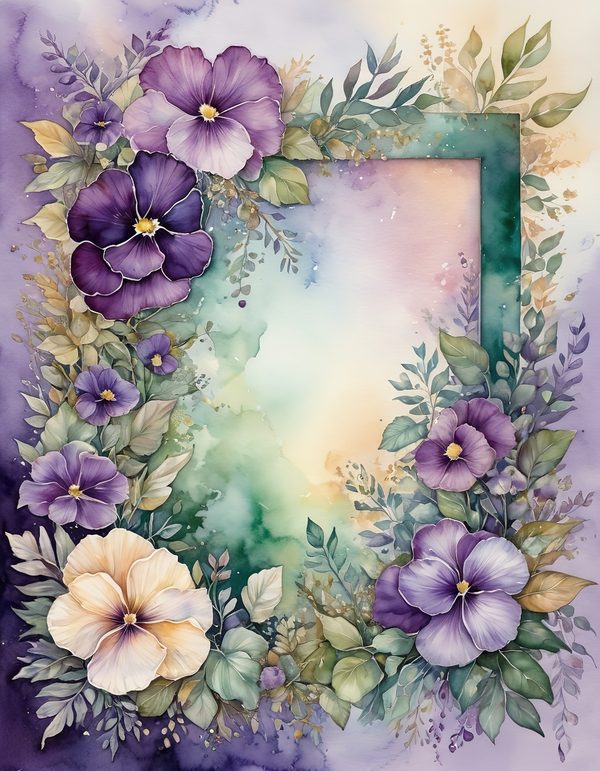 Garden Pansy Violet Digital Paper: 14 Printable Pages - Watercolor Scrapbook Paper - Commercial Use — image 5