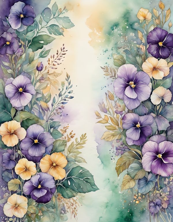 Garden Pansy Violet Digital Paper: 14 Printable Pages - Watercolor Scrapbook Paper - Commercial Use — image 6