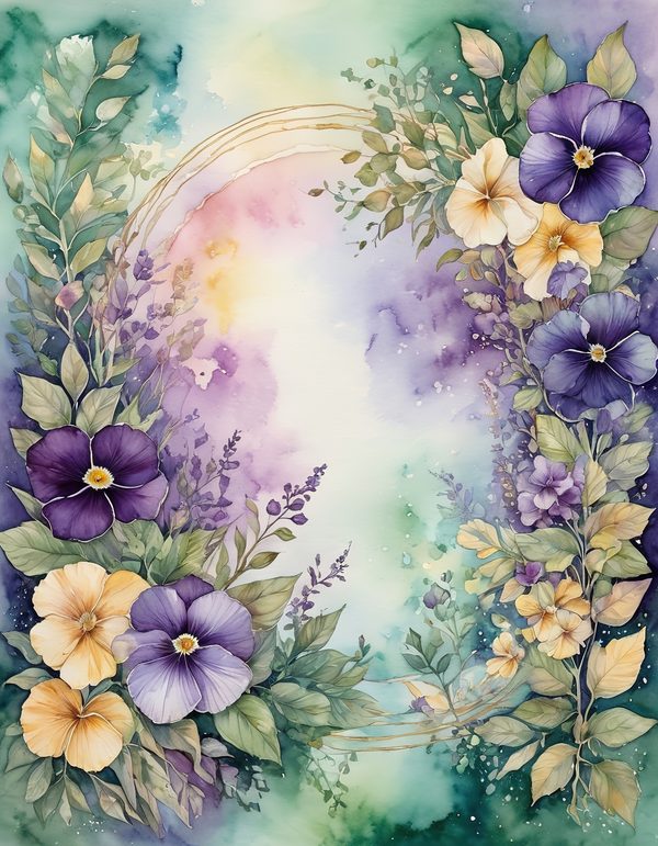 Garden Pansy Violet Digital Paper: 14 Printable Pages - Watercolor Scrapbook Paper - Commercial Use — image 7