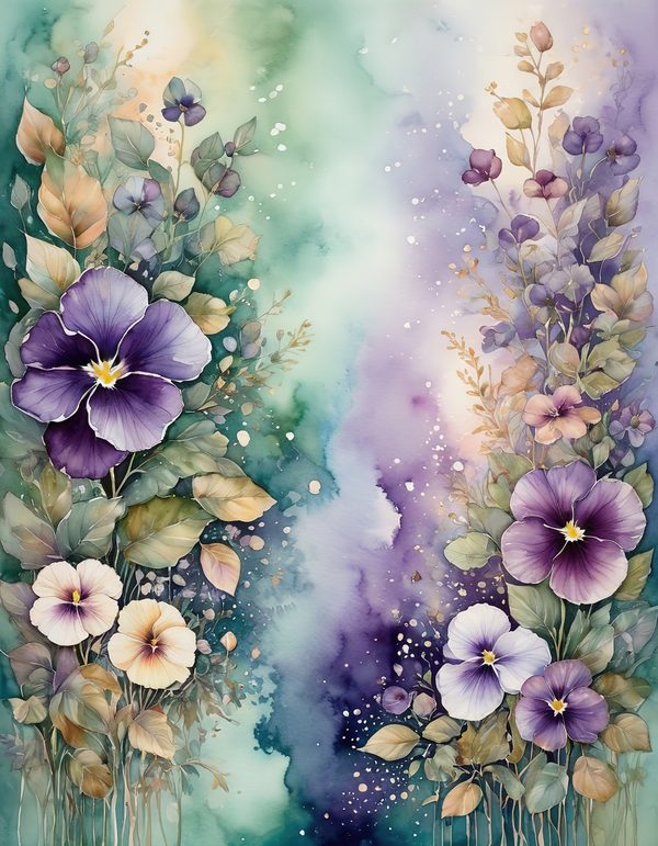 Garden Pansy Violet Digital Paper: 14 Printable Pages - Watercolor Scrapbook Paper - Commercial Use — image 8