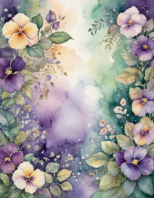 Garden Pansy Violet Digital Paper: 14 Printable Pages - Watercolor Scrapbook Paper - Commercial Use — image 9