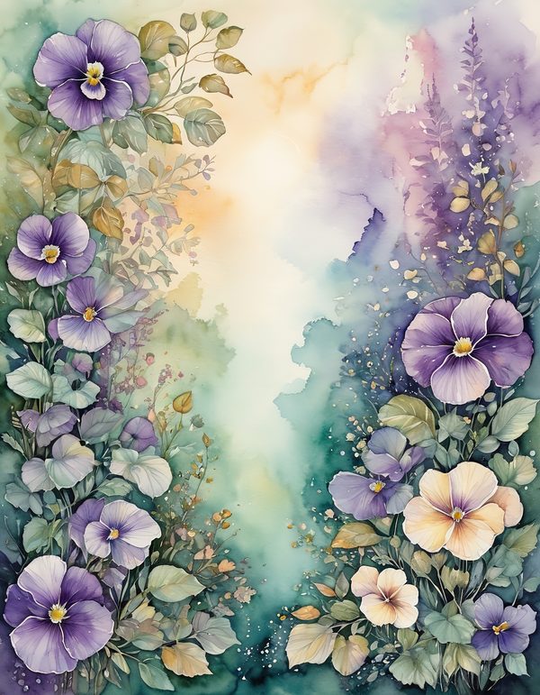 Garden Pansy Violet Digital Paper: 14 Printable Pages - Watercolor Scrapbook Paper - Commercial Use — image 10