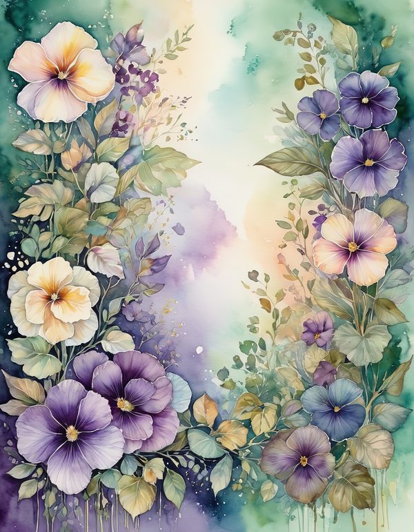 Garden Pansy Violet Digital Paper: 14 Printable Pages - Watercolor Scrapbook Paper - Commercial Use — image 11