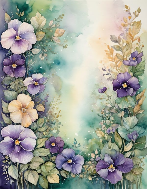 Garden Pansy Violet Digital Paper: 14 Printable Pages - Watercolor Scrapbook Paper - Commercial Use — image 12