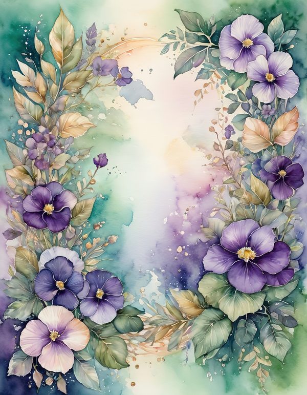 Garden Pansy Violet Digital Paper: 14 Printable Pages - Watercolor Scrapbook Paper - Commercial Use — image 13