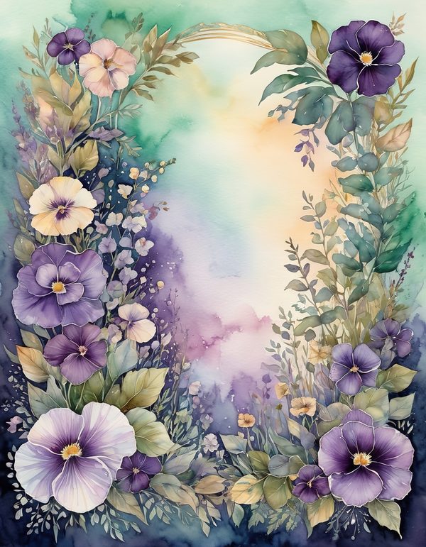 Garden Pansy Violet Digital Paper: 14 Printable Pages - Watercolor Scrapbook Paper - Commercial Use — image 14