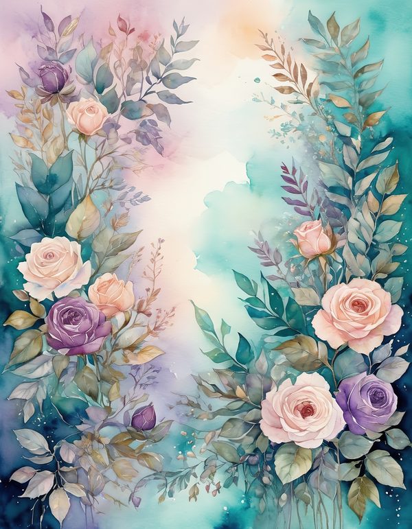 Garden Rose Teal Digital Paper: 14 Printable Pages - Watercolor Scrapbook Paper - Commercial Use — image 2