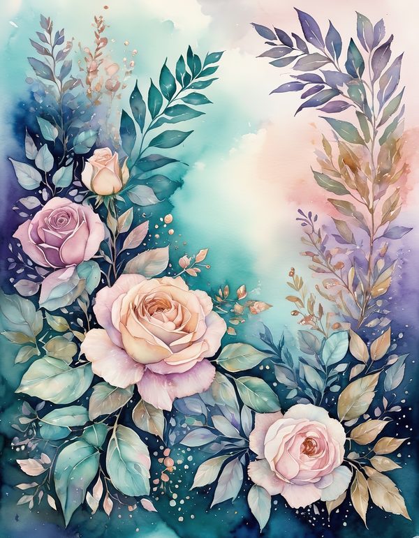 Garden Rose Teal Digital Paper: 14 Printable Pages - Watercolor Scrapbook Paper - Commercial Use — image 3
