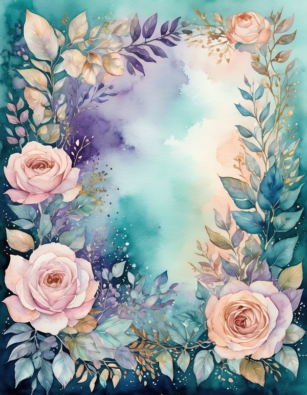 Garden Rose Teal Digital Paper: 14 Printable Pages - Watercolor Scrapbook Paper - Commercial Use — image 4