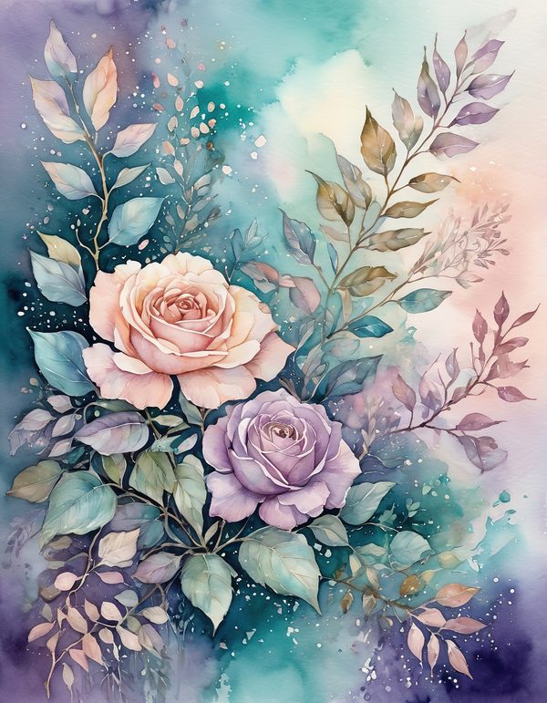 Garden Rose Teal Digital Paper: 14 Printable Pages - Watercolor Scrapbook Paper - Commercial Use — image 5