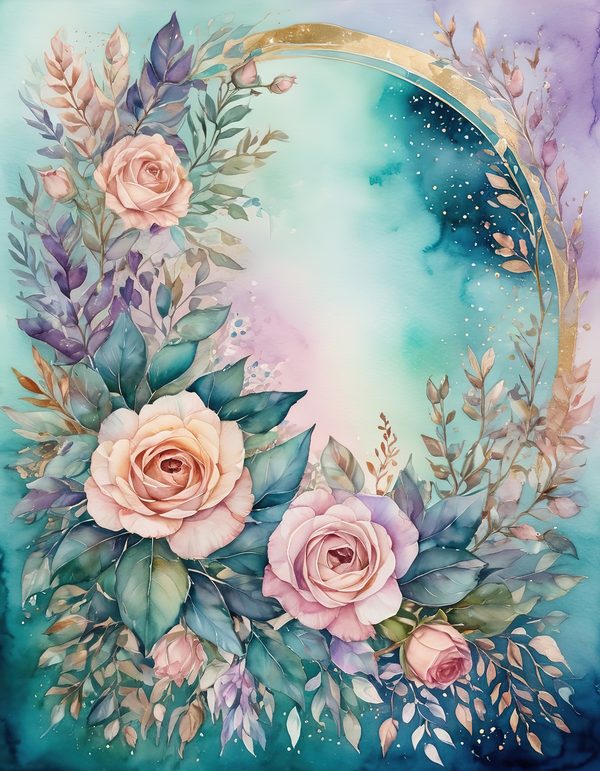 Garden Rose Teal Digital Paper: 14 Printable Pages - Watercolor Scrapbook Paper - Commercial Use — image 8