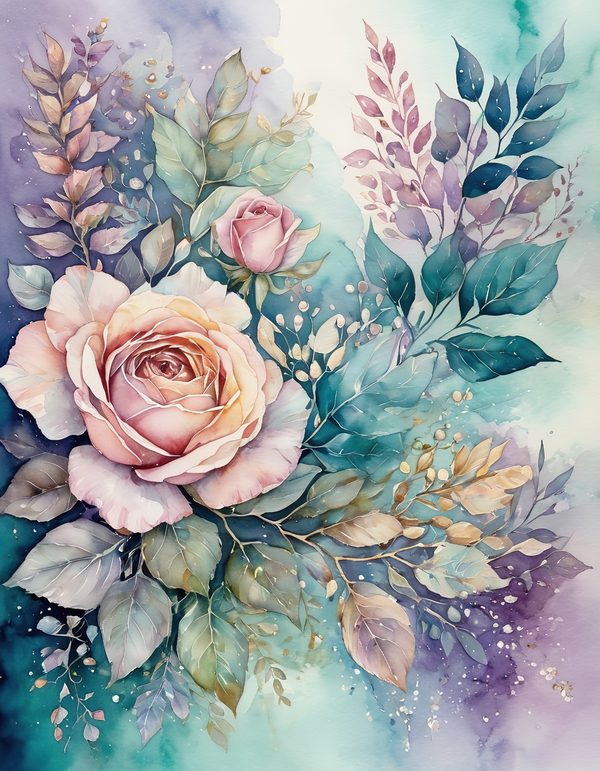 Garden Rose Teal Digital Paper: 14 Printable Pages - Watercolor Scrapbook Paper - Commercial Use — image 10
