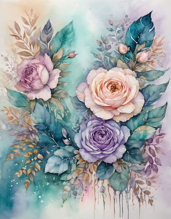 Garden Rose Teal Digital Paper: 14 Printable Pages - Watercolor Scrapbook Paper - Commercial Use — image 11