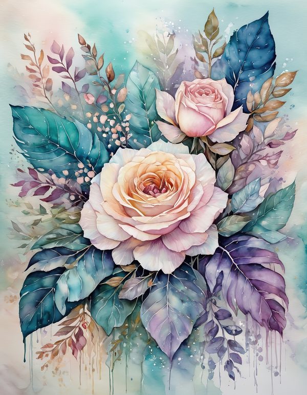 Garden Rose Teal Digital Paper: 14 Printable Pages - Watercolor Scrapbook Paper - Commercial Use — image 13