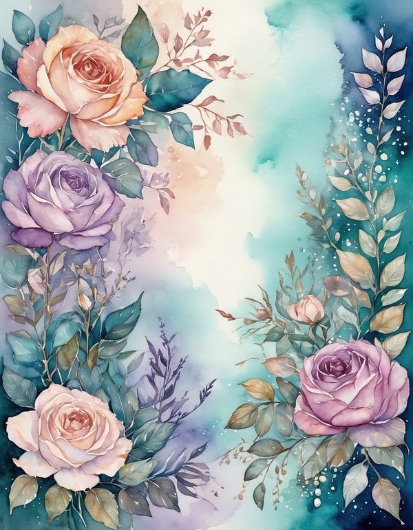 Garden Rose Teal Digital Paper: 14 Printable Pages - Watercolor Scrapbook Paper - Commercial Use — image 14
