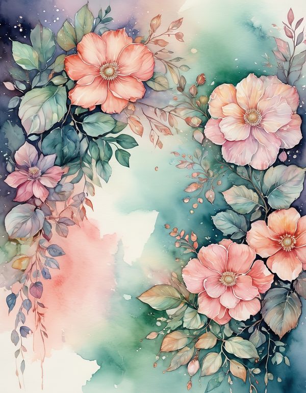 Begonia Coral Pink Digital Paper: 14 Printable Pages - Watercolor Scrapbook Paper - Commercial Use — image 1