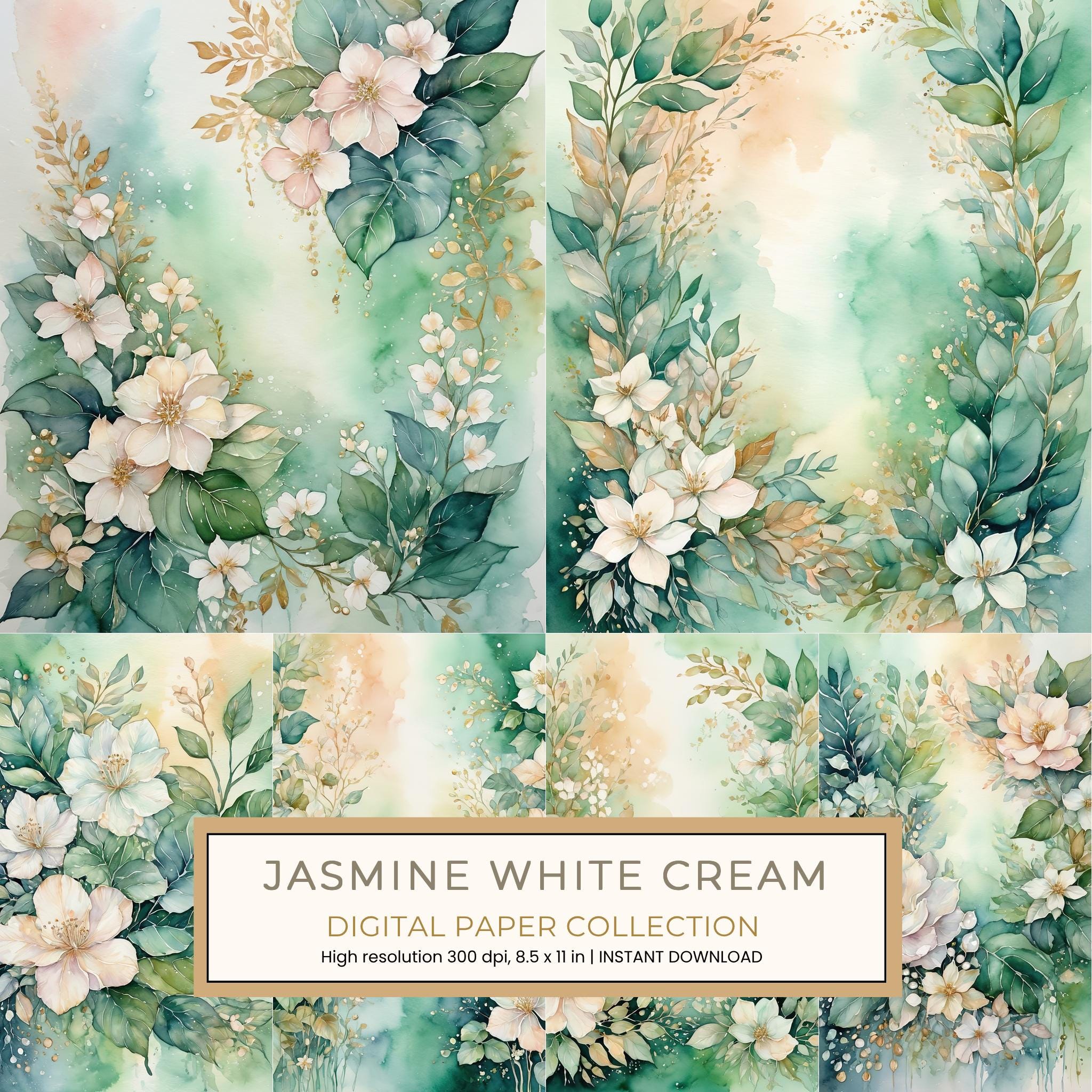 Jasmine White Cream Digital Paper: 10 Printable Pages - Watercolor Scrapbook Paper - Commercial Use