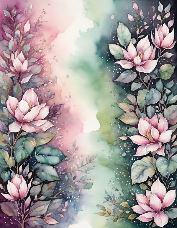 Magnolia Fuchsia Olive Digital Paper: 14 Printable Pages - Watercolor Scrapbook Paper - Commercial Use — image 3
