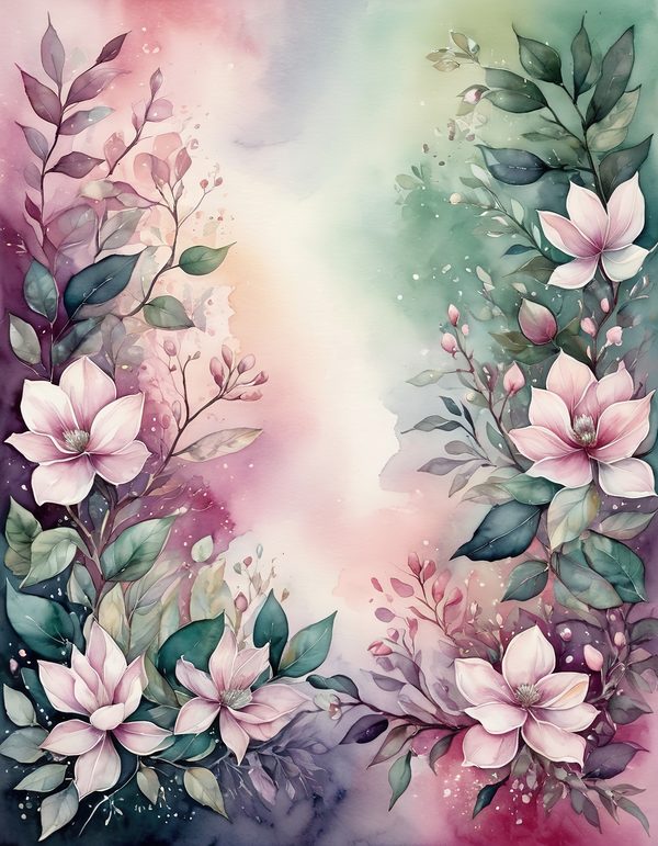 Magnolia Fuchsia Olive Digital Paper: 14 Printable Pages - Watercolor Scrapbook Paper - Commercial Use — image 4