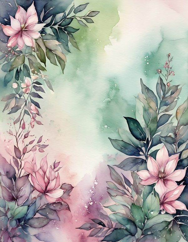 Magnolia Fuchsia Olive Digital Paper: 14 Printable Pages - Watercolor Scrapbook Paper - Commercial Use — image 5