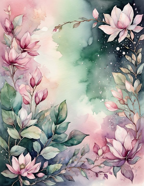 Magnolia Fuchsia Olive Digital Paper: 14 Printable Pages - Watercolor Scrapbook Paper - Commercial Use — image 7