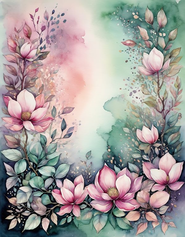 Magnolia Fuchsia Olive Digital Paper: 14 Printable Pages - Watercolor Scrapbook Paper - Commercial Use — image 8