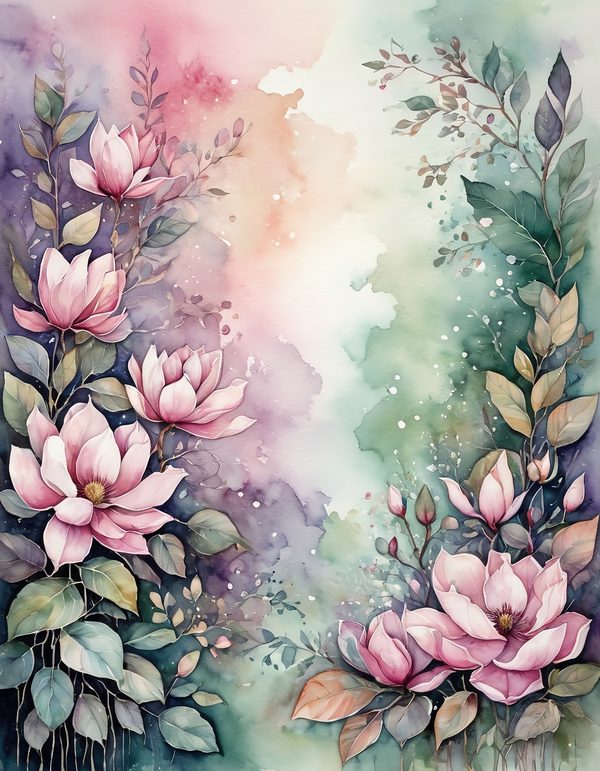 Magnolia Fuchsia Olive Digital Paper: 14 Printable Pages - Watercolor Scrapbook Paper - Commercial Use — image 11