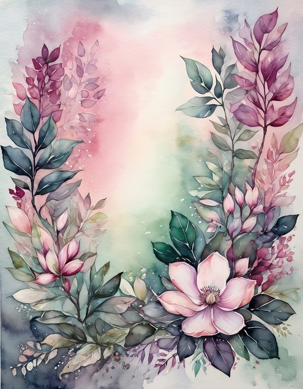 Magnolia Fuchsia Olive Digital Paper: 14 Printable Pages - Watercolor Scrapbook Paper - Commercial Use — image 12