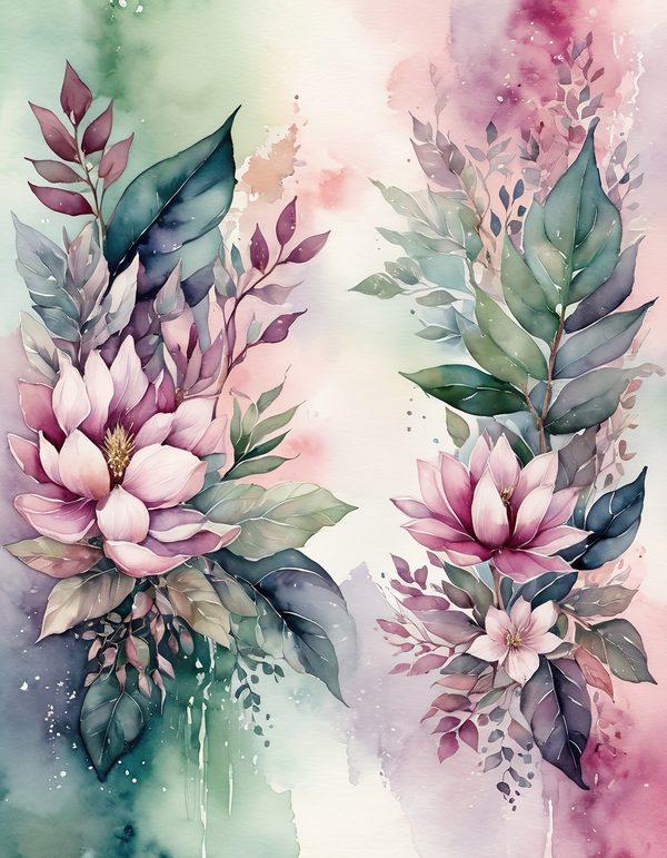 Magnolia Fuchsia Olive Digital Paper: 14 Printable Pages - Watercolor Scrapbook Paper - Commercial Use — image 13