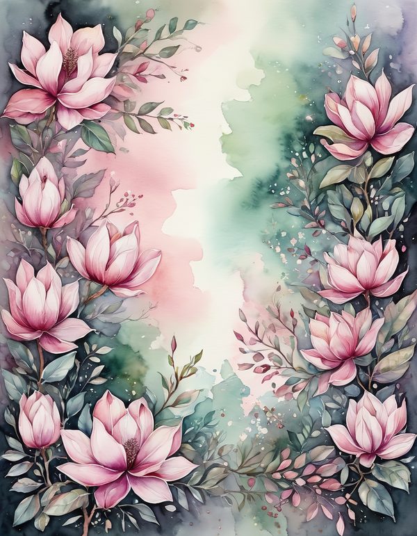 Magnolia Fuchsia Olive Digital Paper: 14 Printable Pages - Watercolor Scrapbook Paper - Commercial Use — image 14