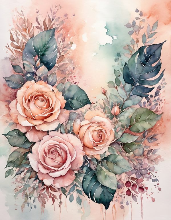 Peach Rose Soft Digital Paper: 14 Printable Pages - Watercolor Scrapbook Paper - Commercial Use — image 2