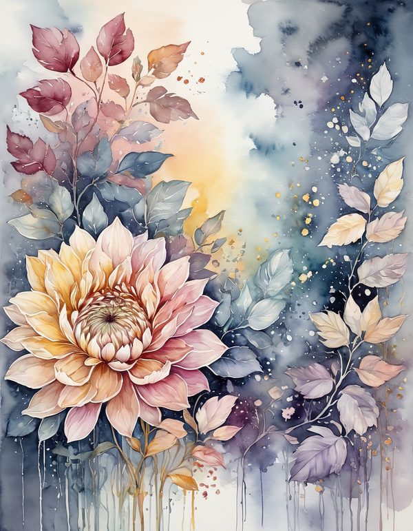 Chrysanthemum Slate Gray Digital Paper: 14 Printable Pages - Watercolor Scrapbook Paper - Commercial Use — image 2